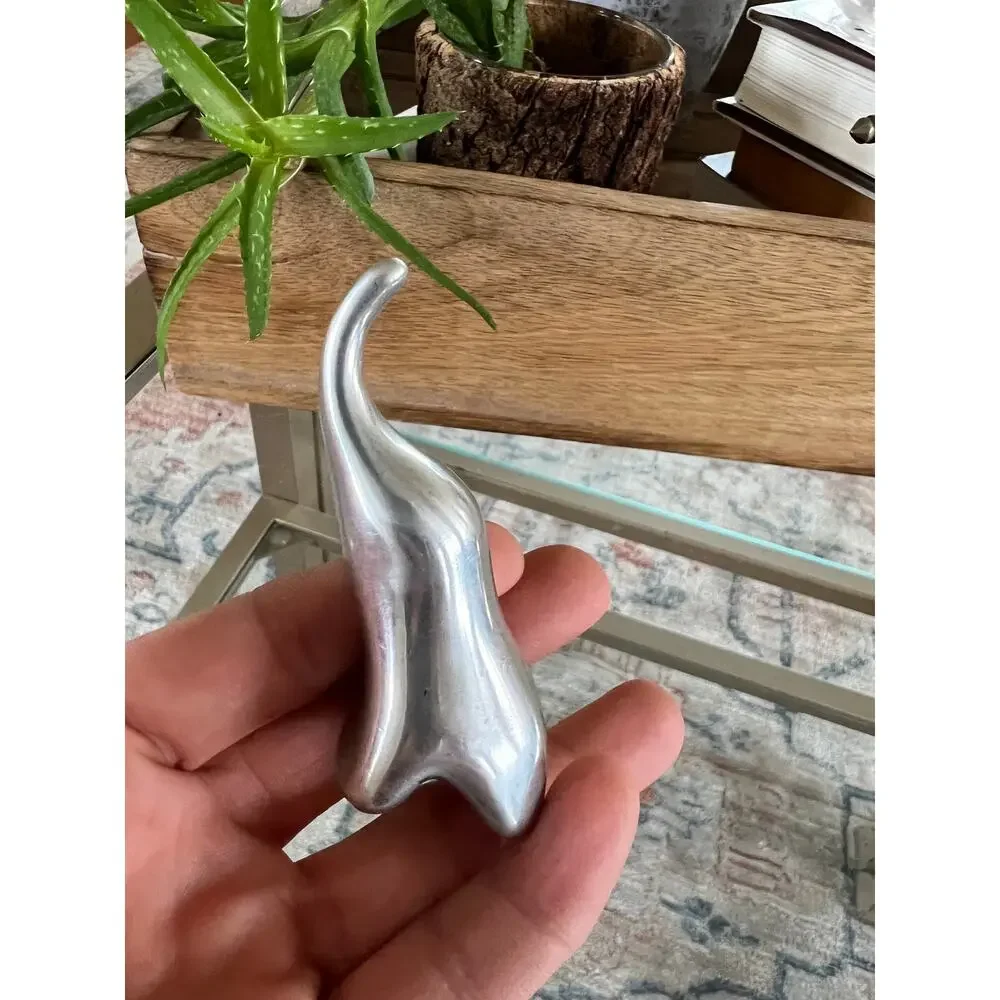 Modernist Silver-Tone Elephant Ring Holder Cast Metal Artist Signed 2.5in